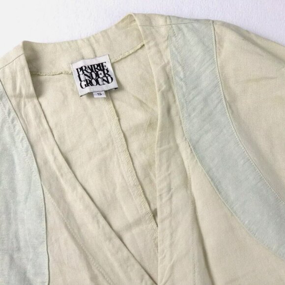 Prairie Underground S Ivory Open Quilted Cotton Hemp Lagenlook Cardigan Smock - Picture 3 of 5